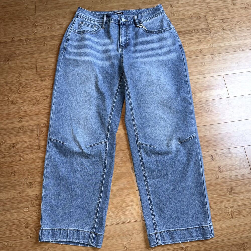 Flamingals Barrel Cropped Leg Jeans Womens M 29x26 Seam Front Light Wash